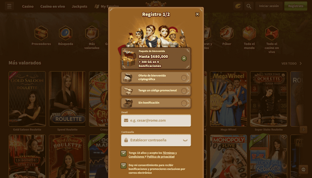 Vantaggio Casinò MyEmpire - 100% fino a 800 euro + 300 Giri Gratis